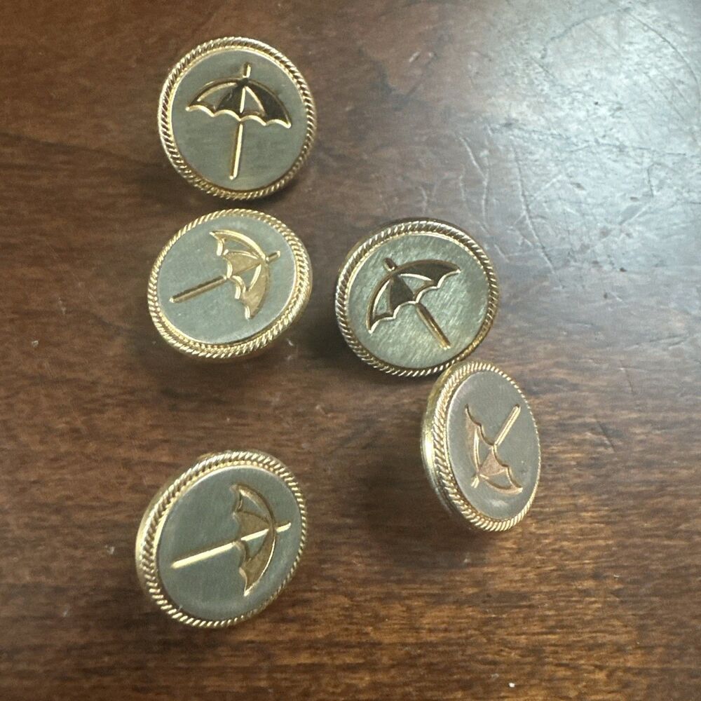 5 Arnold Palmer Umbrella Gold/Silver Blazer Buttons Set Replacements .50 inches